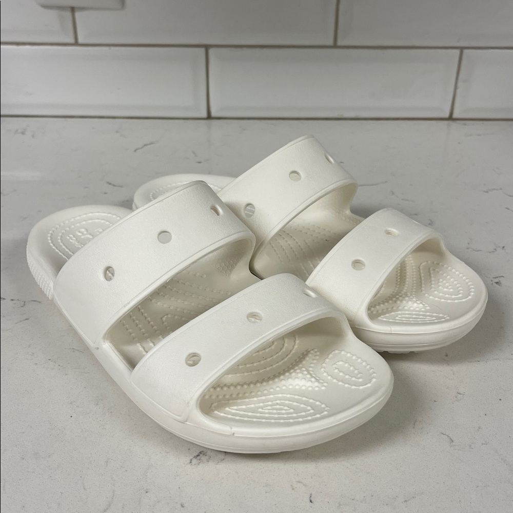 Crocs Classic 206761 Slide Sandals Unisex White Comfort Two-Strap Casual 8W - 6M - Picture 15 of 17